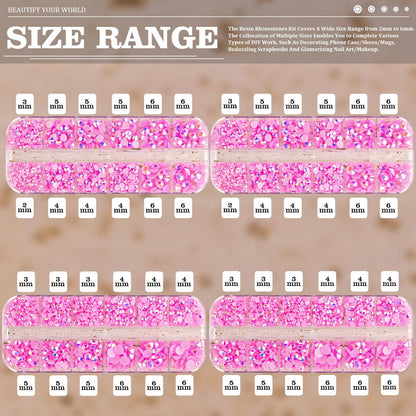 7000PCS Resin Rhinestones with Tweezers for Crafting, 2/3/4/5/6mm Flatback Jelly Rhinestones, 4 Box Pink AB Non Hotfix Crystal Gems for DIY Crafts Mugs Tumblers Clothes Makeup Nail