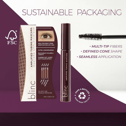 Blinc Amplified Tubing Mascara, Ultra-Longwearing Washable Mascara, Soft-Glam Volumizing, Lengthening and Defining Mascara, Gluten-Free and Cruelty-Free, 9mL / 0.30 Fl. OZ