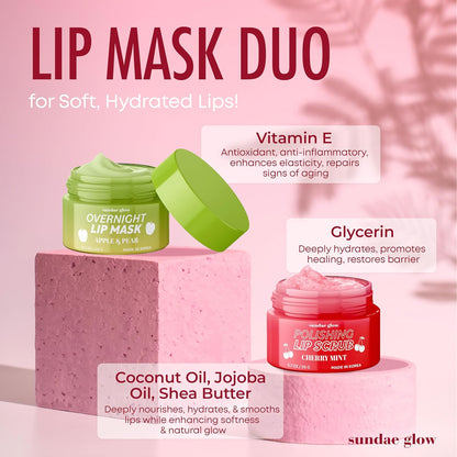 Apple, Pear, Cherry & Mint Lip Mask and Scrub - Dermatologist Tested, Hydrating & Exfoliating, Korean Skin Care, Nourishes, Softens & Brightens Lips - Vegan & Natural - 1 Pack