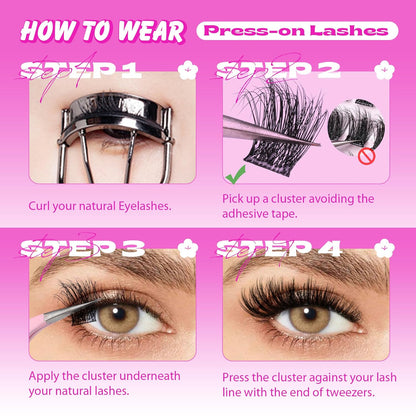 ALPHONSE Self Adhesive Lash Clusters Reusable Self Adhesive Eyelashes Fluffier Press on Lashes Extension No Glue Needed 10-16mm Glueless Lashes Clusters with Tweezers