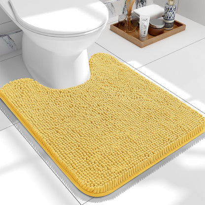 OLANLY Toilet Rugs U-Shaped 24x20, Extra Soft Absorbent Chenille Contour Bathroom Rugs for Toilet, Dry Quickly, Machine Washable, Non-Slip Bath Mat, Yellow