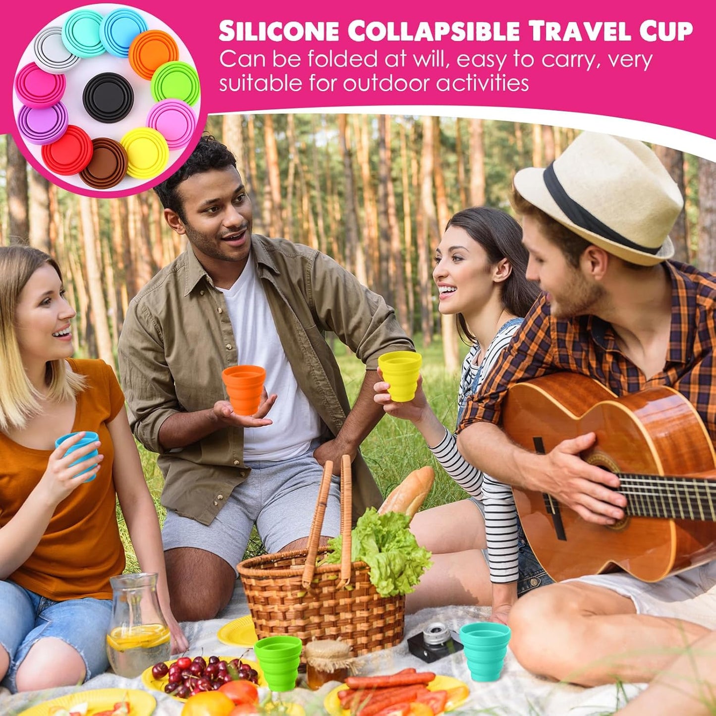 Umigy Silicone Collapsible Cup Without Lids Travel Portable Foldable Cup Colorful Reusable Collapsible Shot Cup Expandable Drinking Cup for Kids Traveling Outdoor Hiking, 12 Colors