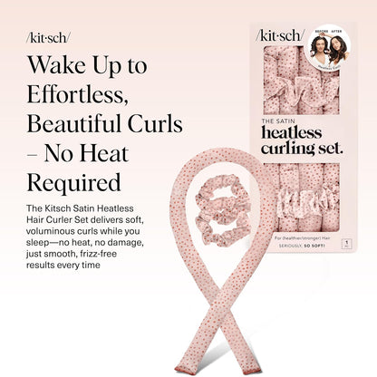 Kitsch Satin Heatless Curling Set – Heatless Hair Curler for Women, Hair Curler to Sleep In - with 2 Satin Scrunchies for Overnight Curls – No Heat Damage Styling with Heatless Curler - Micro Dot