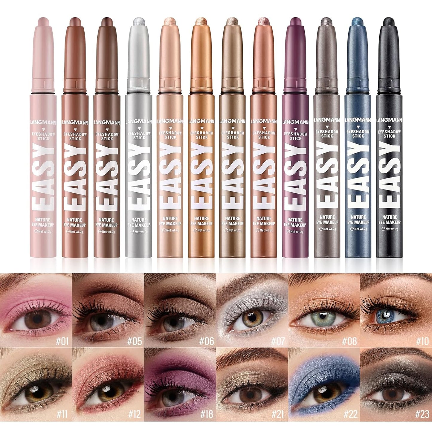 Jolilab Eyeshadow Stick Set, 2 Colors Matte Professional Bright-Colored Contouring and Highlight Stick, Cream Waterproof Long Lasting High Pigmented Eye Shadow. (2, 07+07 2pcs)