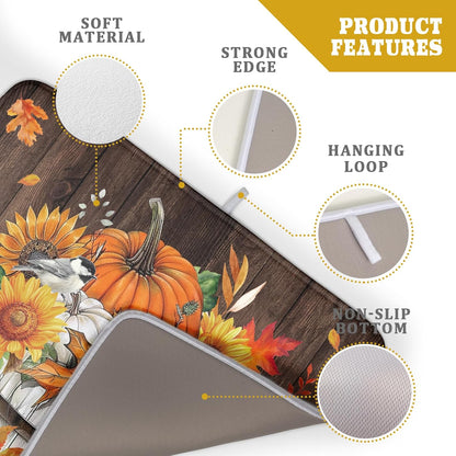 Fall Pumpkin Dish Drying Mat for Kitchen Counter Decor 18x24 Inch Halloween Thanksgiving Dish Drainer Mats Absorbent Reversible Dishes Pad