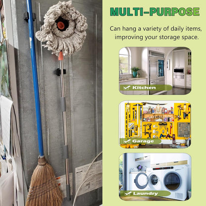 ULIBERMAGNET Magnetic Mop Broom Holder,Heavy Duty Movable Magnetic Broom Holder Rack,Anti-slip Wall Mounted Utility Storage Mop Shovel Hanger for Garage, Kitchen, Laundry, Garden(2 Pack/Black)