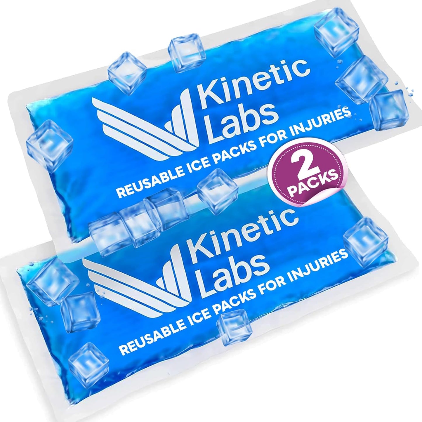 Gel Ice Packs for Injuries Reusable (2 Pack) 9.5" x 4.5" – Gel Cold Soft Ice Pack by Kinetic Labs – Flexible & Soft Packs for Knee, Shoulder, Back (Regular)