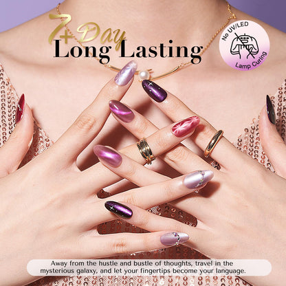 AZUREBEAUTY Cat Eye Nail Polish Set Quick Dry Mooncat Glitter Holographic Purple Black Red 4 Colors Natural Fingernail with Top Coat DIY Salon Home no Gel