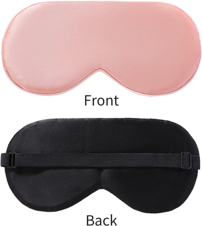 2-Pack 100% Real Natural Silk Eye Mask, Silk Sleeping Mask, Shade Puffy Eye Gift with Adjustable Straps, Sleep Eye Mask, SHJINJU Eye Mask Shade (Black and Leather Powder)