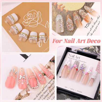 3600pcs Glass AB and Transparent White Nail Rhinestones 6 Sizes(1.8/2/2.4/2.8/3/4mm) Flatback Crystal Nail Charms Jewels Decoration for Nail Art and Crafting, Tweezer and Pickup Pen included