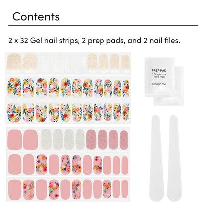 Dashing Diva Gloss Nail Strips Bundle - The Spring Florals Collection - Wallflower Frenzy & Bug Off - UV Free, Chip Resistant, Long Lasting Gel Stickers - Contains 2 Sets