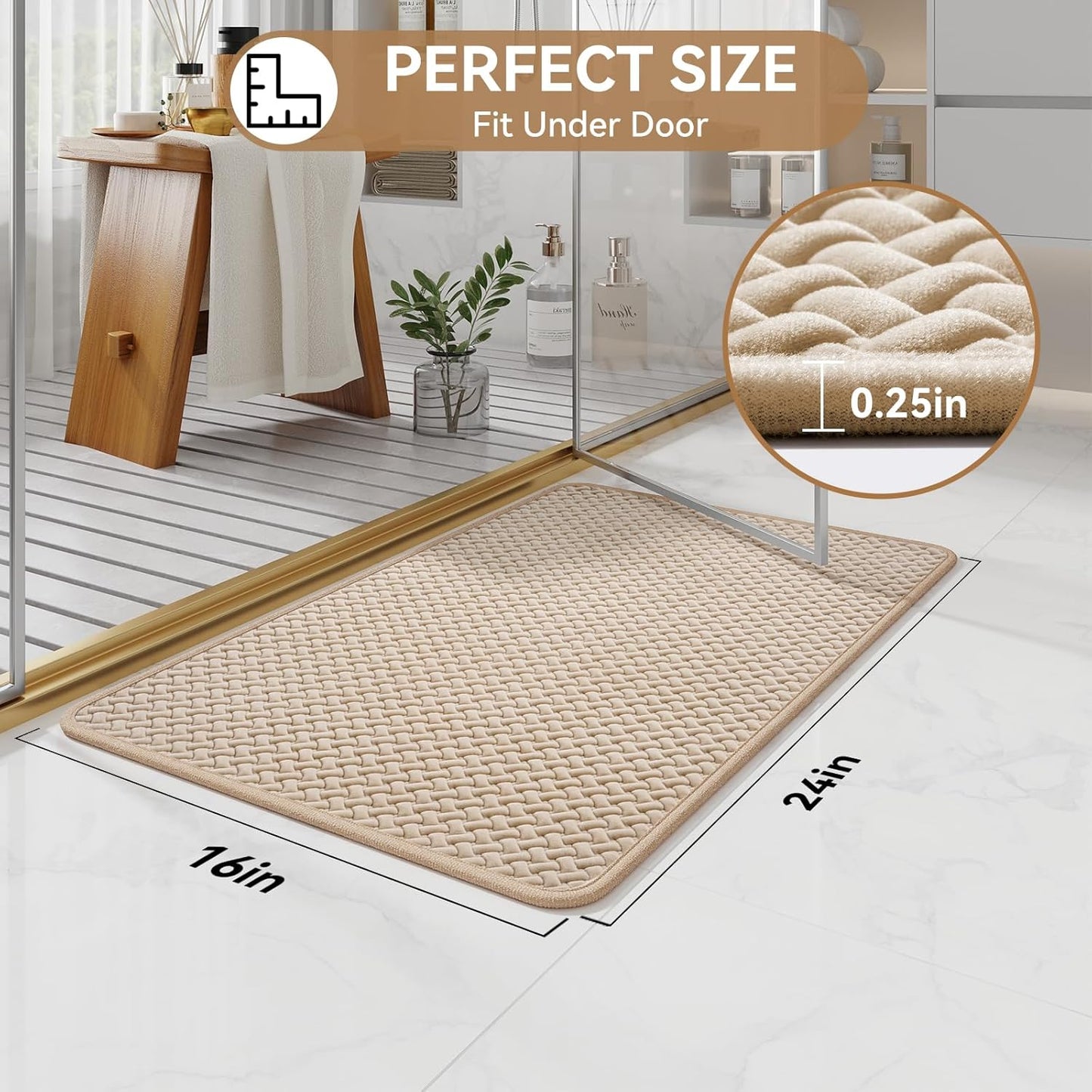 Bathroom Rugs Non Slip, Super Absorbent Quick Dry Bath Mat, Foam Weave Texture Rubber Backing Ultra Thin Bathroom Mats Fit Under Door Bathroom Floor Bathtub Shower