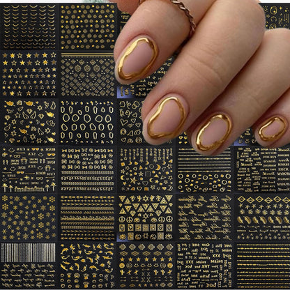 30 Pcs Glod Nail Art Stickers Decals Self-Adhesive Nail Decals Decorations Supplies Manicure Sliders for Women (Gold)
