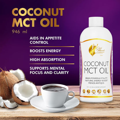 Cocó March N.M.D MCT Oil - Intermittent Fasting Support, Metabolism & Brain Power Boost, Natural Energy from Coconut, Free from Gluten, Dairy, Soy, Vegan & Keto-Friendly, 32 Fl Oz