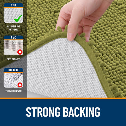 OLANLY Bathroom Rugs 24x16, Extra Soft Absorbent Chenille Bath Rugs, Rubber Backing Quick Dry, Machine Washable Bath Mats for Bathroom Floor, Tub and Shower, Home Decor Accessories, Willow Green