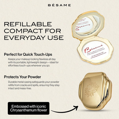 Besame Refillable Pressed Powder Compact | 1930s Art Deco Design | Makeup Case with Mirror & Magnetic Closure | Compatible with Besame Blush, Eyeshadow & Setting Powder Refill | Cosmetics Not Included