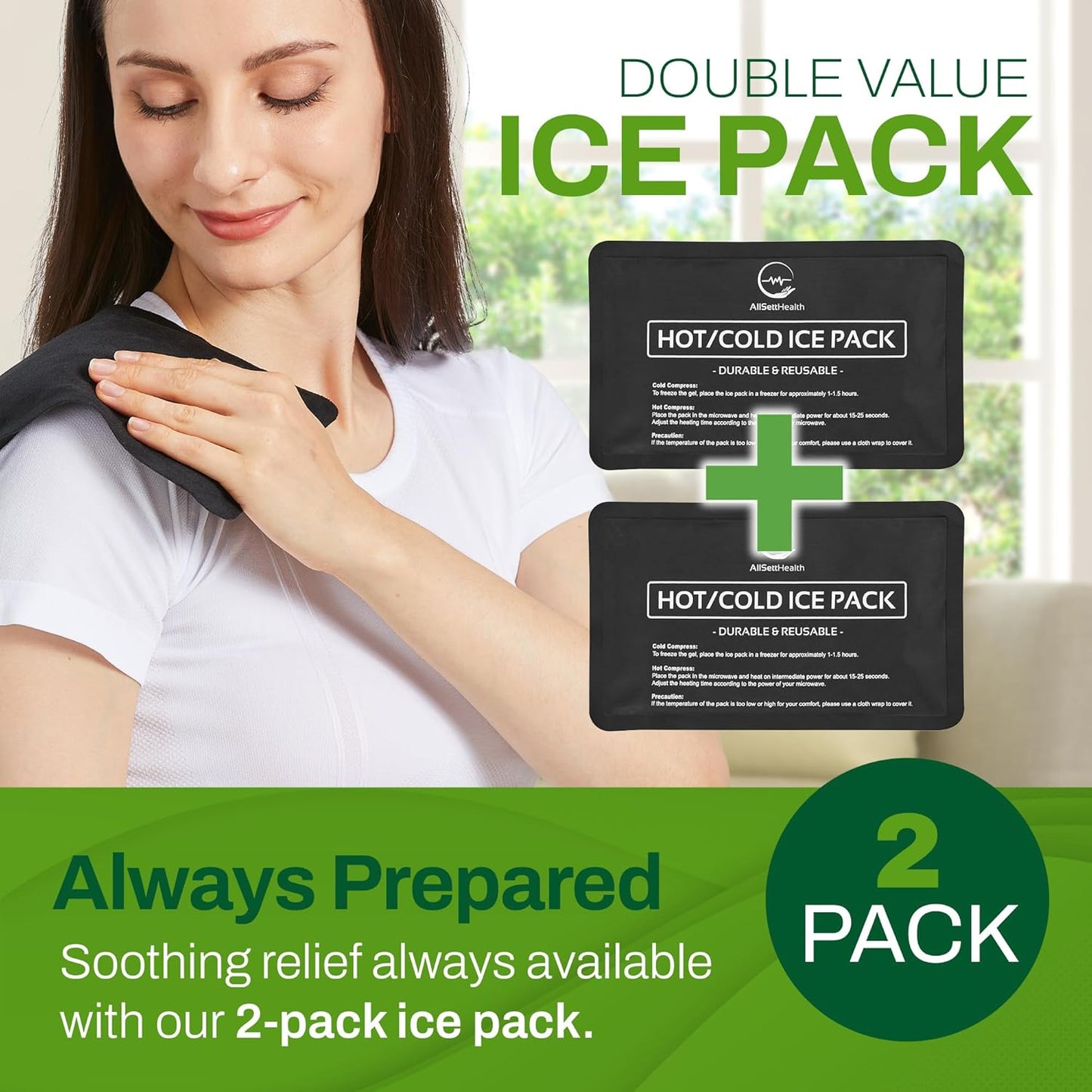 2 Pack Reusable Ice Packs for Injuries - Soft Ice Pack with Velvet Soft Fleece Fabric | Flexible Hot and Cold Gel Ice Pack Set- Cold Packs for Injuries, Knee, Back, Neck Pain - 10 x 6, Black