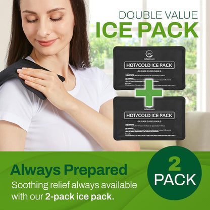 2 Pack Reusable Ice Packs for Injuries - Soft Ice Pack with Velvet Soft Fleece Fabric | Flexible Hot and Cold Gel Ice Pack Set- Cold Packs for Injuries, Knee, Back, Neck Pain - 10 x 6, Black