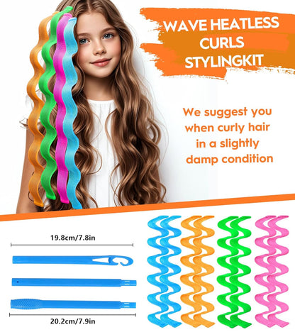 42 Pieces Heatless Waves Hair Curler, No Heat Damage Wavy Hair Curlers with 2 Sets of Styling Hooks, Heatless Curls for Women Girls Long Medium Short Hair(4 Colors,55cm/ 21.65")