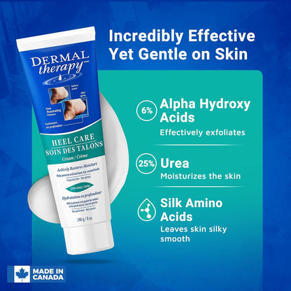 Dermal Therapy Heel Care Cream - Moisturizing Treatment that Repairs and Heals Dry, Rough, Cracked Heels and Feet | 25% Urea and 6% Alpha Hydroxy Acids (3oz+8oz Bundle)