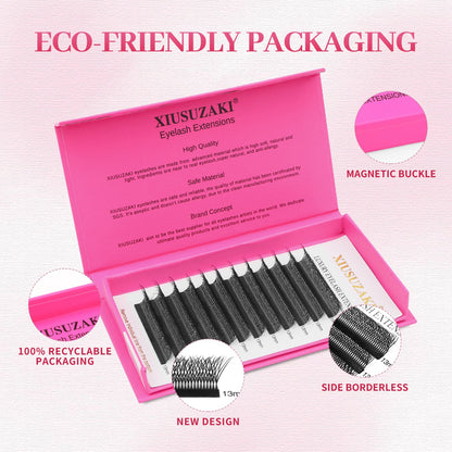 Lash Extensions Double Tips 4D Eyelash Extensions W Shape 0.07mm Thickness D Curl 14mm Premade Fans Easy Fan Volume Lashes Matte Black Crisscross(W-4D-Double Tips-0.07-D,14mm)