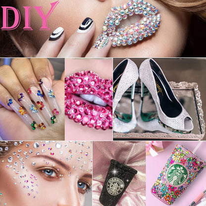 Canvalite 2784PCS Rhinestones Flat Back Gems, Nail Rhinestones Nail Art Gems with Pick Up Tweezers and Rhinestone Picker Dotting Pen, Nail Art Tools for Nails, Clothes, Face, Craft