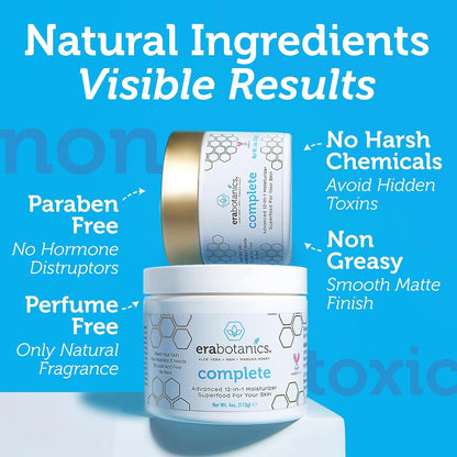 Era Organics Face Moisturizer Cream - Advanced 12-In-1 Rejuvenating Formula With Superfood Complex Manuka Honey, Hyaluronic Acid, Hemp Oil - Anti Aging Wrinkle Defense For Women or Men - 2oz