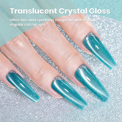 Beetles Blue Cat Eye Gel Polish, 15ML Blue Glass Cat Eye Glitter Gel Polish with Magnet Shimmer Translucent Sheer Color Soak Off UV Tide beam Series French Nail Art Dsign Gift for Women