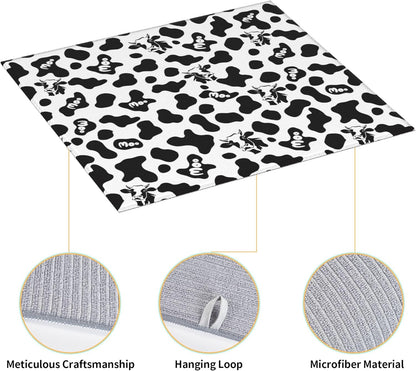 Cow Print Dish Drying Mat for Kitchen Counter Black White Decorative Dish Drainer Rack Mats 16x18 Inch Absorbent Reversible Drying Pad