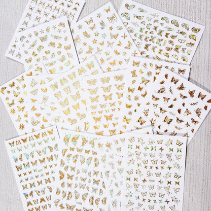 16 Sheets Butterfly Nail Art Stickers Decals 3D Self-Adhesive Gold Metallic Butterfly Nail Stickers Holographic Butterflies Design Nail Art Supplies for Women Acrylic Nail Art Decoration Accessories