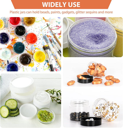 50pcs 2 oz Clear Plastic Round Jars with Black Lids, 2oz 60ml Leak-Proof Wide-Mouth Cosmetic Storage Containers for Kitchen Use, Beauty Products, Cream, Scrubs, Bath Salt and More