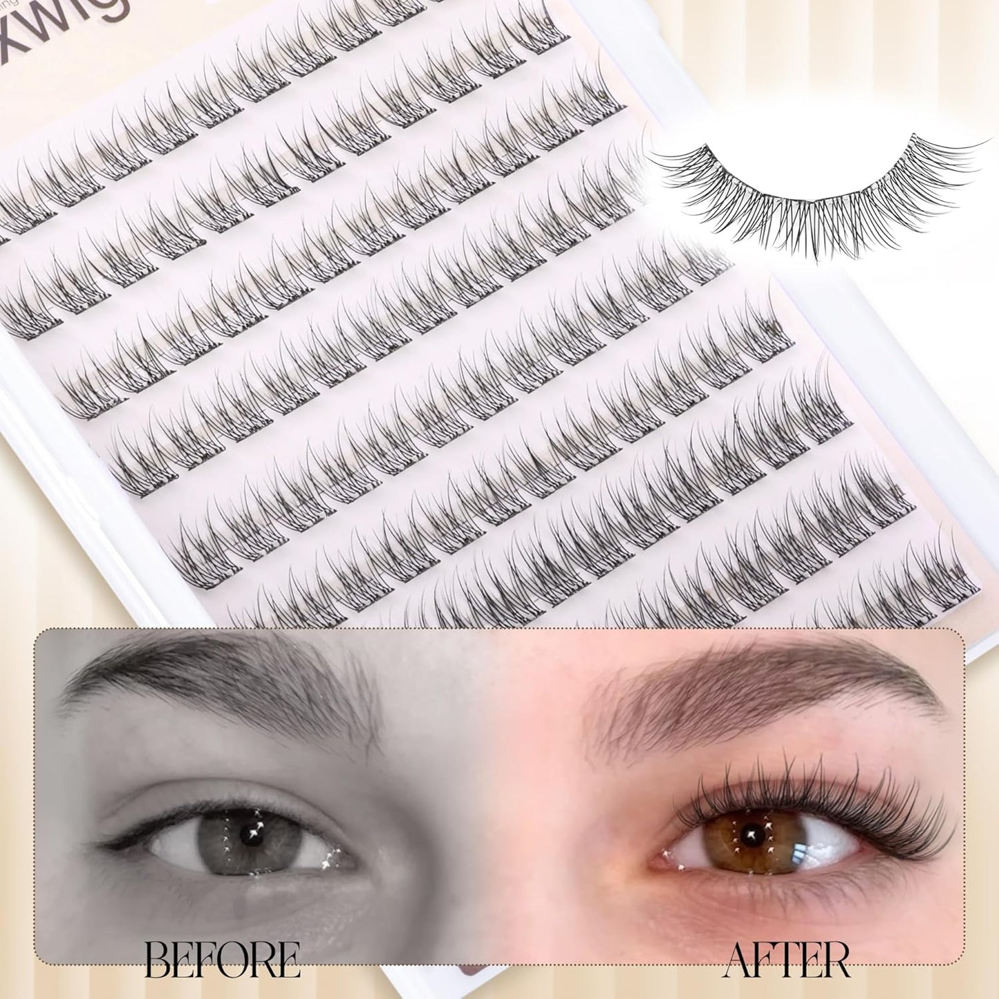 Natural Self Adhesive Lash Clusters Pre Glued Eyelash Clusters Wispy Stick on Lashes Self Adhesive Lashes Clusters Natural Look C-Curly Individual Lashes 9-11MM by Lvmixwig