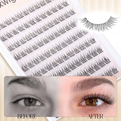 Natural Self Adhesive Lash Clusters Pre Glued Eyelash Clusters Wispy Stick on Lashes Self Adhesive Lashes Clusters Natural Look C-Curly Individual Lashes 9-11MM by Lvmixwig