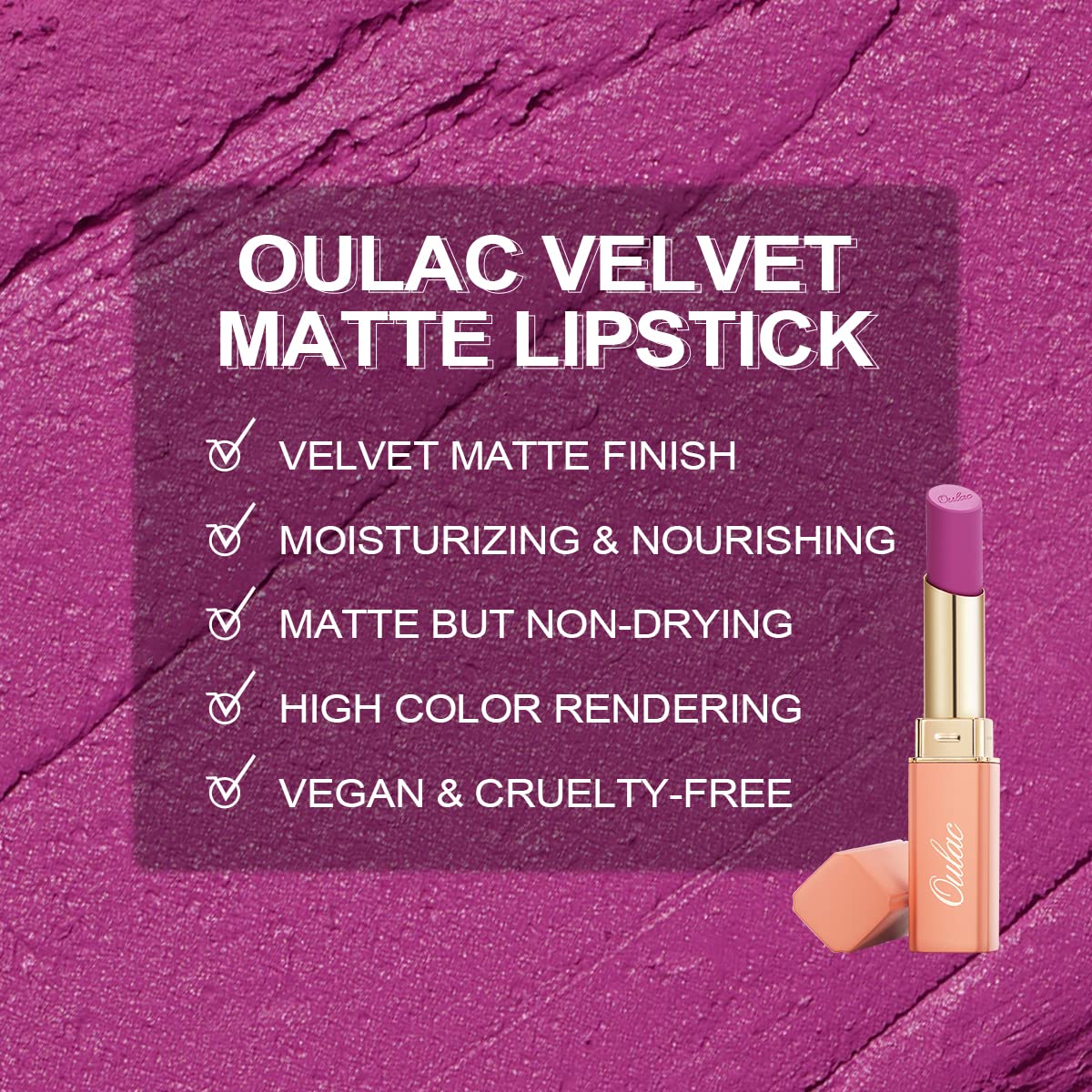Oulac Violet Soft Matte Lipstick| Lipstick & Blush Duo| Velvet Smooth Lip Stick| Highly Pigmented & Misty Texture| Full Coverage Lip Stains Enriched with Rose Oil| Vegan & Clean Beauty| Y11