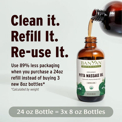 Banyan Botanicals Pitta Massage Oil – Organic Massage Oil Infused with Ayurvedic Herbs – with Gotu Kola and Guduchi (Tinospora cordifolia) – 8 oz. – Non-GMO Sustainably Sourced Abhyanga Massage Oil
