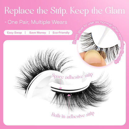 CALAILIS Self Adhesive Eyelashes 5 Pairs Natural Look Press On Lashes No Glue Need Eyelashes Reusable Cat Eye Wispy Self-adhesive False Lashes with Replacement Adhesive Strips (C131)