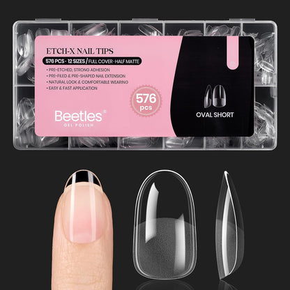 Beetles Gel Nail Tips Short Oval 576Pcs, 12 Sizes Pre-Shaped Half Matte Press On Nails Gelly Tips False Nails for Gel Full Cover False Nails Home DIY Nail Salon Gifts for Girls Women