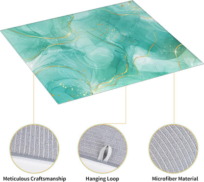 Teal Gold Marble Dish Drying Mat for Kitchen Counter Green Turquoise Dish Drainer Rack Mats 16x18 Inch Absorbent Reversible Modern Drying Pad