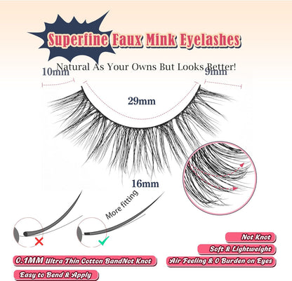 Lashes False Eyelashes Natural 16mm Wispy Lashes Pack Fluffy Eyelashes C Curl Strip Lashes Weightless Fake Lashes 0.1MM Thin Band Eyelash 3D Volume Siligli 7 Pair Lash