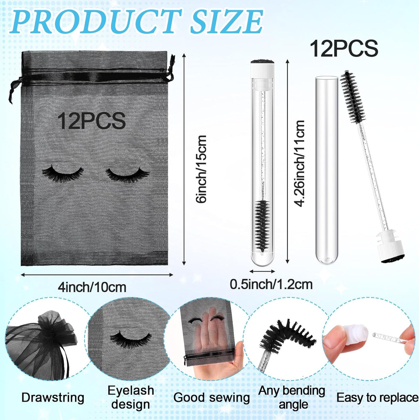 Zhehao 80 Pcs Lash Shampoo Bottle Brushes Kit 20 Foam Pump Dispensers 20 Lash Shampoo Brushes 20 Eyelash Aftercare Bag 20 Cleaning Pipes, Eyelash Extension Supplies(Black)