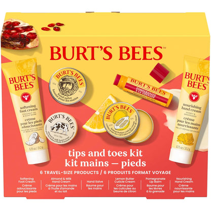 Burt's Bees Gifts Ideas, Tips and Toes Kit, 6 Travel Size Products - Pomegranate Moisturizing Lip Balm, 2 Hand Creams, Foot Cream, Cuticle Cream, and Hand Salve