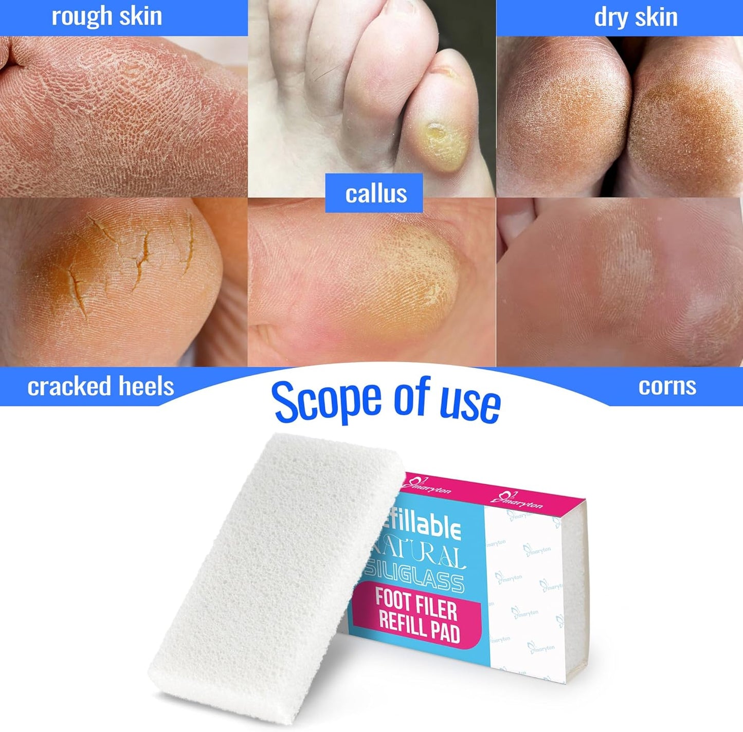 Maryton Professional Foot Scrubber Pumice Pads, Pedicure Tools for Feet, Foot Filer Refill Pads 6-Count, White