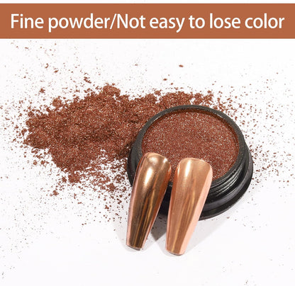 Artdone Chrome Nail Powder, Copper Iridescent Aurora Powder Metallic Mirror Effect Pigment Pearlescent Mermaid Pigment Pearl Glitter Dust Kit, Nail Art Decoration, Resin Craft