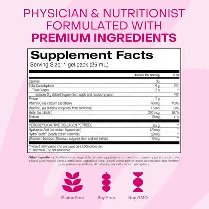 Healthycell Vibrant Hair Skin & Nails Daily Liquid Supplement - Beauty Supplements with Hydrating Nutrients & Essential Vitamins - Collagen, Biotin & Hyaluronic Acid - 30 Gel Packs