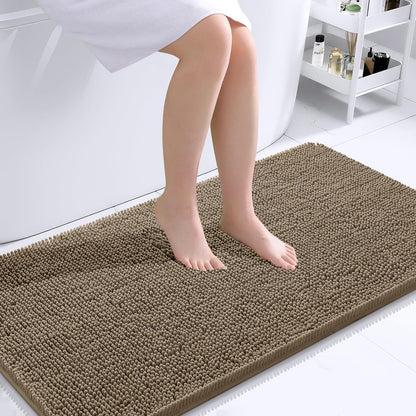 OLANLY Bathroom Rugs 44x24, Extra Soft Absorbent Chenille Bath Rugs, Rubber Backing Quick Dry, Machine Washable Bath Mats for Bathroom Floor, Tub and Shower, Home Decor Accessories, Tan