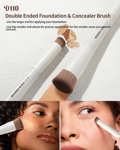 EIGSHOW Makeup Brush Set, 3Pcs Double Ended Face Makeup Brushes for Foundation Powder Contour Highlight Concealer Nose Shadow, Travel Gift Set (Beige)