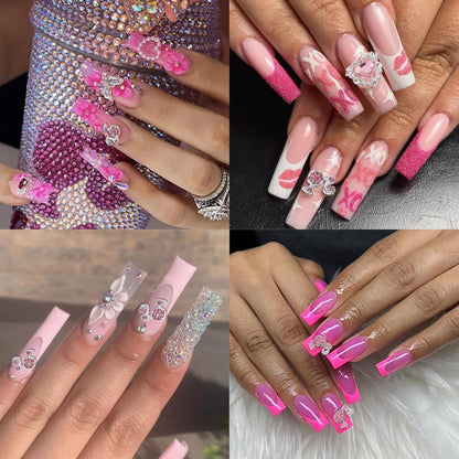 Barbiecore Nail Charms, Pink Gun Head Lip Heart Saturn Rhinestione Nail Art Charms Nail Jewelry Decorations Acrylic Nail Gems Accessories for Women Girl DIY Crafts Supplies