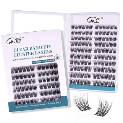 GAQQI Lash Clusters Volume & Wispy Eyelash Clusters 10-14mm Cluster Lashes 120PCS, Cluster Eyelash Extensions C Curl, Ultra-thin & Soft Clear Band False Lashes Wide Band (WING)