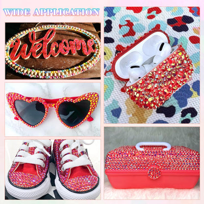 30000Pcs Resin Red AB Rhinestones for Bedazzling Crafting with b7000 Jewelry Glue, Bulk Flatback Gems Bedazzler Kit for Crafts Clothes Shoes Fabric Nail Diamond Art, Assorted Size 2/3/4/5/6mm