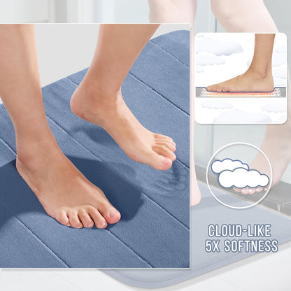 Yimobra Long Bath Mat 44"x24", Super Soft Quick Dry Memory Foam Bathroom Rug, Water Absorbent, Non Slip Backing Machine Washable for Tub Shower, Thick Comfort Support, Denim Blue